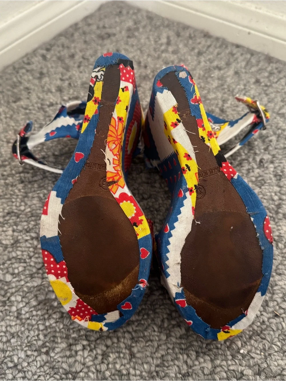 Custom Reupholstered 70s Raggedy Ann Patchwork Platform Sandals
